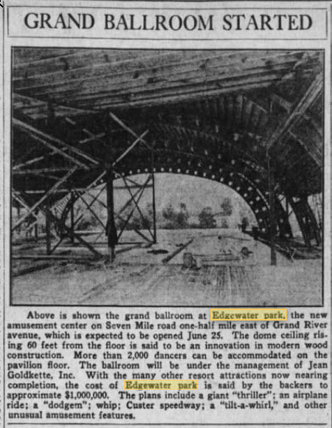 Edgewater Park - Ballroom Article June 19 1927